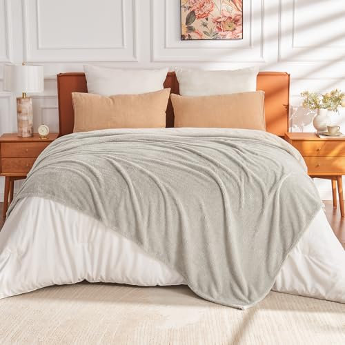 EMME Kuscheldecke Flauschige Sherpa - 200 x 230 cm, Weiche Warme Wolldecke & Fleecedecke, Tagesdecke, Überwurfdecke, Decke für Sofa, Couch, Grau