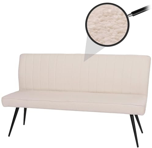 Mendler Sitzbank HWC-K16, Esszimmerbank Bank Polsterbank, Rückenlehne Stoff/Textil Bouclé Metall 160cm - Creme-beige