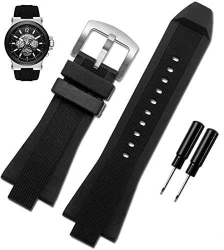 NIBYQ 29x13mm Silicone rubber Concave convex Watch Strap For Michael Kors MK9019 MK8295 MK8492 MK9020 MK9020(Black silver buckle)