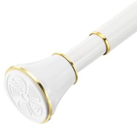 sourcing map Spring Tension Curtain Rod Adjustable 43-79 Inch 1 Dia No Drilling Tension Shower Curtain Rod Non-Slip Stainless Steel Rod for Curtain Doorway Closet Wardrobe, White Gold