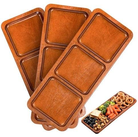 Tabla de Embutidos de Acacia | Plato de Madera de 3 Rejillas con Utensilios de Servir | Bandeja Dividida para Aperitivos, Queso y Carne | Ideal para cumpleaños, Bodas y Celebraciones de
