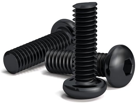 200 Tornillos Negros M2.5 x 8mm con Cabeza Redonda Hexagonal para llave de allen. Aleación de Acero Clase 12.9. Longitud: 8 mm. Cabeza de Botón ISO 7380. Acero templado al Carbono de alta dureza