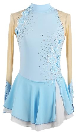 purpleq Eiskunstlauf Kleid Mädchen Kürkleid Strass Gymnastik Leotard Rollkunstlauf Wettbewerb Tanzanzug Eiskunstlauf Zubehör Ballerina Kleid Latein Tanzkleid