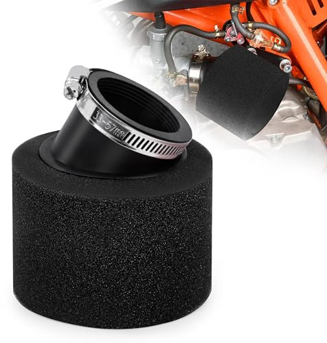 Tunejoy Filtro Aria per Moto 48mm Filtro Aria Spugna Doppio Strato ATV Bocca Obliqua per 50cc 70cc 90cc 110cc Quad Buggy Scooter Dirtbike Moto Go Kart Nero