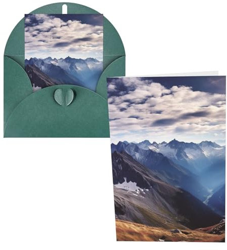 GDSHJKLW Alpen-Panorama-Grußkarte mit Umschlägen, 10,2 x 15,2 cm, Dankeskarten, Notizkarten, alle Anlässe, dunkelgrün, für Weihnachten, Feiertage, Geburtstag, Abschlussfeier, Jubiläen