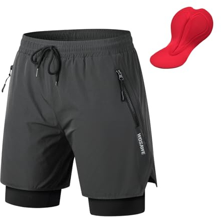 WOSAWE Herren Fahrradhose 2 in 1 Atmungsaktiv 4D Gepolsterte Unterwäsche Loose-fit Laufen Kurze Hose