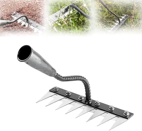 Iron Rake for Gardening and Weeding, Iron Rake Heavy Duty, Carbon Steel Garden Weeding Tool for Backyard Lawn Loosening (8 Teeth)