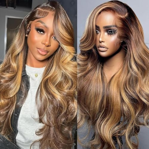 Blonde Highlight 13x6 Lace Front Wig - Glueless Ready to Wear 26inch Body Wave Synthetic Wigs for Black Women, Pre-Plucked Baby Hair Heat-Resistant