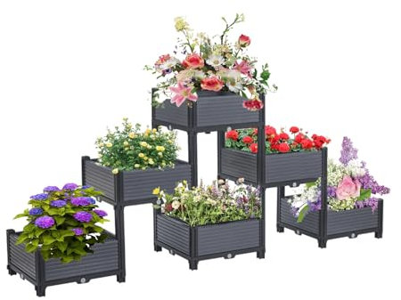Genérico 6 Jardineras Elevadas, PláStico para Exteriores con Patas Pie Jardineras para Exteriores, para JardíN Patio Terraza