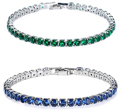 Pummny 2 Stück Tennis Bracelet Damen Armband, 4mm Tennis Armband Zirkonia, Schnappdesign, Tennisarmband für Frauen für Valentinstag Muttertag Weihnachten Geburtstag Geschenke