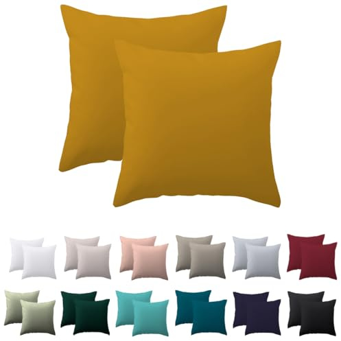 Nesture Kissenbezug 50x50 2er Set, Gelb, 100% Mikrofaser | kissenhülle 50x50cm mit Reißverschluss, Kopfkissenbezug weich & bügelfrei, atmungsaktiv, Pflegeleicht bei 60°C waschbar