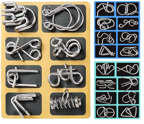 Juego de rompecabezas de metal, alambre de metal, rompecabezas de alambre de metal, juego de 24 piezas, cerebro teaser para adultos y niños, promover la lógica y la concentración, fiestas o clases