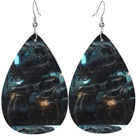 Future Roboter Leder Ohrring Paare Teardrop Kunstleder Ohrringe Set für Frauen Leichte Leder Dangle Drop Ohrringe