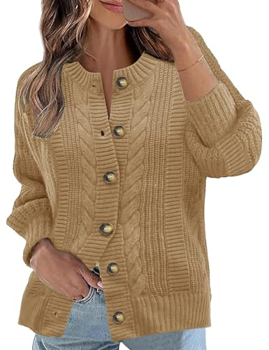 Rapbin Women's Cardigans Cable Knit Long Sleeve Cardigan Loose Casual Button Down Open Front Outerwear Sweater for Winter Fall