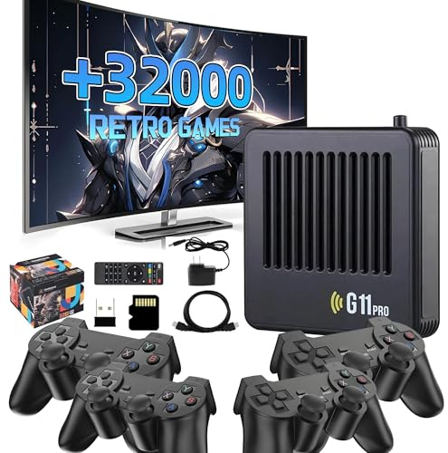 XIXIMENG G11 Pro Konsole Retro Konsole mit 4 Controllern,32000+ Spielen 40+ Emulatoren Retro Spielekonsole,Emuelec 4.3-System,4K Game Stick Game Box Plug & Play,Spiele Download/Spiel Speichern (64G)