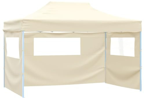 HETFTJN Faltpavillon 3x4,5 m Creme 600D Oxford PVC wetterfest pulverbeschichteter Stahlrahmen Pop-Up Event Shelter wasserdicht UV-Schutz Faltbarer Gartenpavillon für Partys Grill und Camping