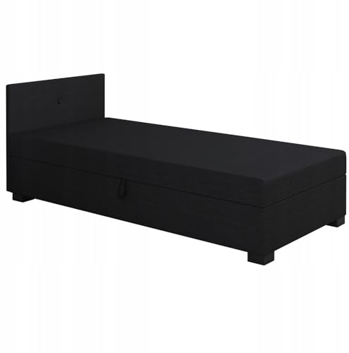 TAPCZANY24 - Boxspringbett Lola 80x200 cm mit Taschenfederkern Matratze | Bett mit Matratze, Polsterbett mit Bettkasten, Gepolstertes Einzel Bett, Schlafsofa - Schwarz
