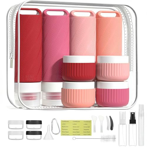 YINKIGI 24 Pack Silicone Travel Bottles for Toiletries TSA Approved | Leakproof Refillable Squeeze Bottle (90 ml) & Jar (50 ml), Ideal for Travel Toiletries Shampoo, Conditioner, Lotion and Cream