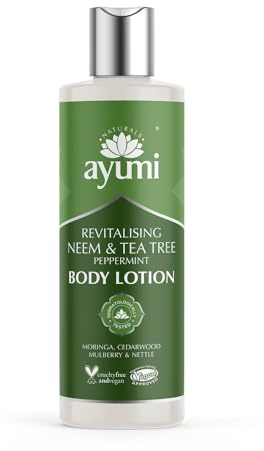 Ayumi Neem & Tea Tree Body Lotion | Oil Control Moisturiser for Oily Skin | Acne Cream with Witch Hazel | Nettle Leaf Hand Cream to Soothe Irritation | Body Moisturiser for Men & Women | 250ml
