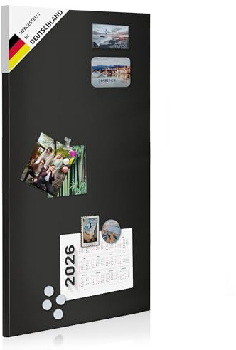 banjado Magnettafel Schwarz 37x78 cm, große magnetische Wandtafel aus Metall mit Magneten, stilvolle Magnetwand zur Wandmontage, modernes Memoboard für Büro, Küche oder Kinderzimmer