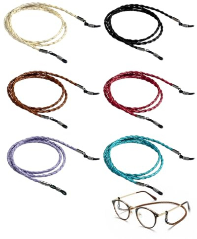 XUKZIMA Cordino Occhiali 6 Pezzi PU Intrecciato, Unisex Porta Occhiali da Collo Anti-Caduta per Sole e Lettura, Sicuro e Resistente.