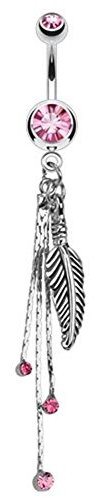 beyoutifulthings Bauch-nabelpiercing FEDER Anhänger 1,6mm 10mm Nabel-Piercing Edelstahl Chirurgenstahl Bananabell Zirkonia Silber Pink