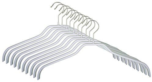 MAWA Kleiderbügel, Set mit 10 platzsparenden und rutschfesten Bügeln, ideal für Hemden und Blusen, mit 360°drehbarem Haken, Antirutschbeschichtung, 45 cm, Weiß