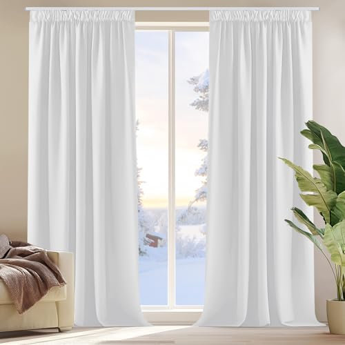 Deconovo Blickdichte Scheibengardinen mit Kräuselband Kinderzimmer Vorhang Balkon dicke Thermogardine Kälteschutz warm Hitzeschutz, 214x132 cm(HöhexBreite), Silber Grau, 2er Set