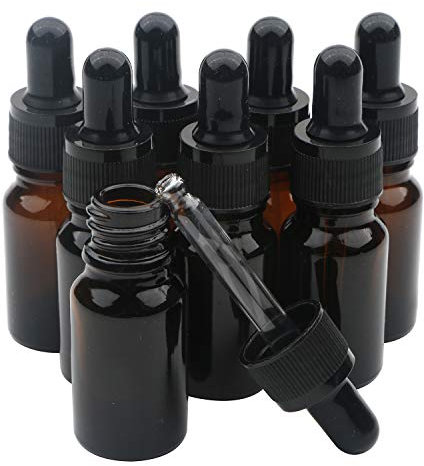 Unxuey 8-teiliges Set 10 ml bernsteinfarbene Pipettenflasche mit Glaspipette Braunglasflasche Apothekerflasche für Essential Öle Parfum Extrakte Liquid Dyes