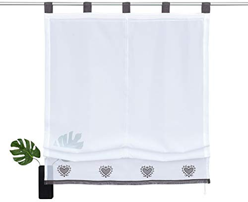 SIMPVALE 1 Paneel Raffrollo mit Schlaufen - Gardinen Kurz Bestickt Schlaufenrollo - Vorhänge für Küche, Balkon, Arbeitszimmer, 120x155 cm, Grau