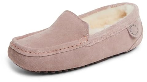 Dearfoams womens Fireside Mel Genuine Shearling Indoor/Outdoor Moccasin With Wide Widths Slipper, Dusty Pink, 9 US