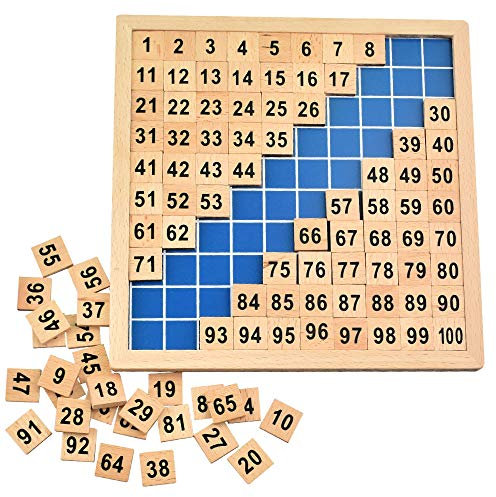 BUZIFU Montessori Mathematik Puzzle Holz Digital Board 1-100 Kontinuierliche Zahlen Kinder Kind Mathe Unterricht Hunderterbrett für frühe Motorik Entwicklung & Ausbildung ihres Kindes