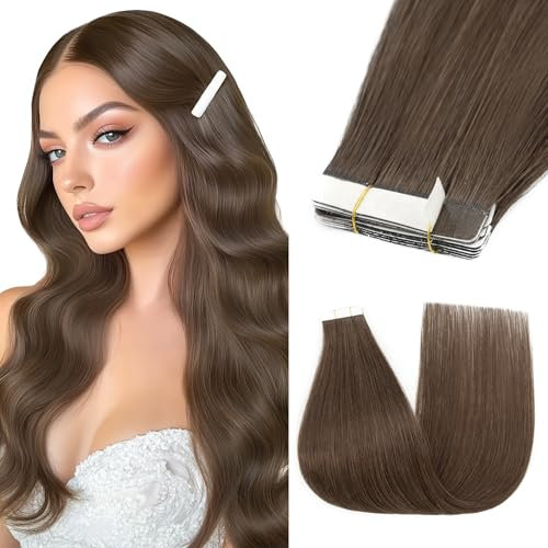 Silk-co Tape in Hair Extensions Real Remy Straight Human Hair 18inch 10 Pcs Invisible Glue Natural Hair Tape on (25g/Set #02 Dark Brown)