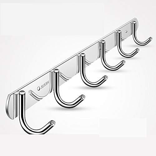 JKMQA Soportes para Utensilios para Olla Sartén Cuchillo Cucharón de Cocina Barra Colgador Utensilios Cocina de Acero Inoxidable 4 Ganchos 29 cm