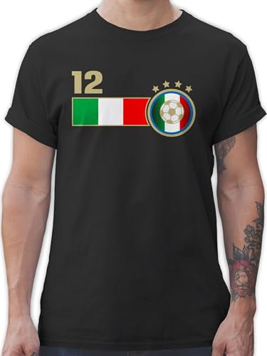 T-Shirt Herren - Fußball EM WM - 12. Mann Italien Mannschaft - S - Schwarz - italienische Trikot Fussball Shirt männer Europameisterschaft 2024 Italy Tshirt Italia fussballtrikot fu Ball italen