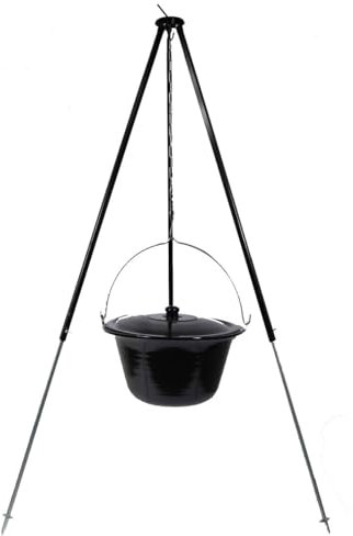 Set Gulaschkessel 6 L mit Deckel und Teleskop Dreibein 90-145 cm