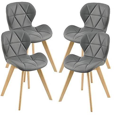 [en.casa] Esszimmerstuhl Älmhult 4-er Set 78x47x52 cm Kunstleder Buche Stühle Wohnzimmerstuhl Küchenstuhl Grau