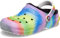 Crocs Unisex Klassische Clogs mit Batikfärbung, Gefüttert, Flauschige Hausschuhe Holzschuh, White/Multi Spray Dye, 38 EU