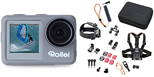 Rollei 40329 Action-Cam 9s Plus I 4K 60fps Unterwasserkamera & 21639 Actioncam Zubehör Set Outdoor - 23-teiliges Set, ideal zum Klettern,Wandern und andere andere Outdoor-Aktivitäten