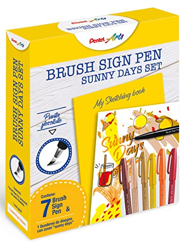 Pentel SES15C Brush Sign Pen Sketching Set Sunny Days & quaderno