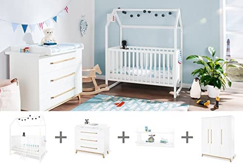 Kinderzimmer Hilda & Riva breit groß, weiß, inkl. Wandregal