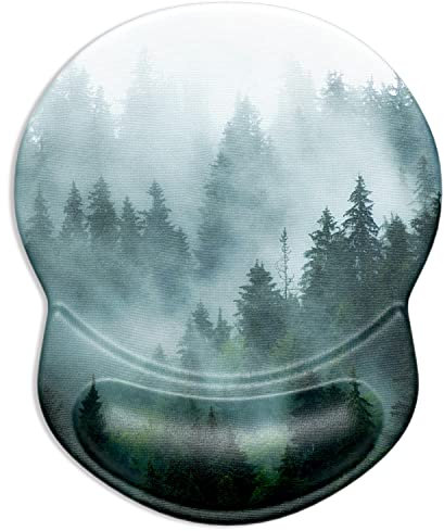 ITNRSIIET Mauspad, ergonomisches Mauspad mit Gel-Handgelenkauflage, Gaming-Mauspad mit Lycra-Tuch, rutschfeste PU-Basis für Computer, Laptop, Zuhause, Büro und Reisen, Nebelwald