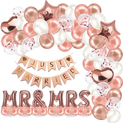 envami® Just Married Deko I Hochzeitsdeko I 125 Stk. Helium Luftballons Hochzeit I Just Married Girlande I Mr & Mrs Deko Hochzeit I Herzluftballons I Standesamt I Polterabend