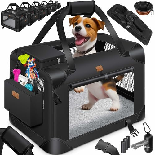 LOVPET® Transportbox Hund Katze Transporttasche XXXL 102x70x70cm | Hunde-Tragetasche Faltbare Katzentasche | Haustier-Transportbox inkl. Hundenapf & Schultergurt | für Katzen & Hunde Schwarz