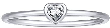 FOCALOOK Herren Ring 925 Silber Solitär Ring Ehering Weißen Herz Zirkonia Trauring Verlobungsring Partnerring Schmuck Accessoire für Hochzeit Größe 62 (19.7)