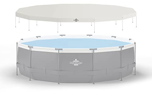DARDARUGA Telo di Copertura per Piscina Fuori Terra Rotonda con Diametro 488 cm, Anelli di Fissaggio e Corde Inclusi, Impermeabile, Protezione UV, Foro Drenaggio Centrale per Evitare Accumuli di Acqua