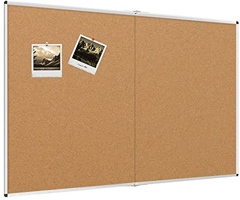VIZ-PRO Large Cork Bulletin Board/Foldable Noticeboard, 180x120cm, Silver Aluminium Frame