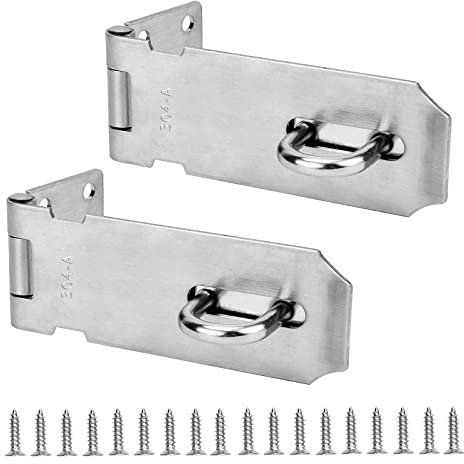 2PCS Cadenas en Acier Inoxydable Porte Fermoir Moraillon avec Vis pour Abri de Jardin Verrou de Porte Cadenas Agrafes 4 pouces Argent