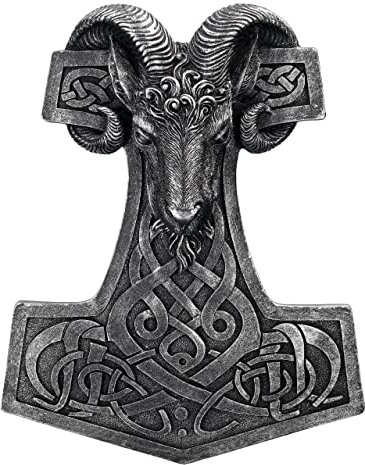 Pacific Giftware Thors Hammer mit Widderkopf Wandrelief - Wikinger Wanddeko Figur