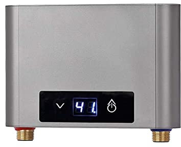 Mini Elektronischer Durchlauferhitzer Tankless Elektrische Durchlauferhitzer, Mini Instant Warmwasserbereiter Durchlauferhitzer für Badezimmer Küche, LED Große Display (Grau,3500W ohne Duschset)